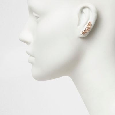 Rose gold tone leaf diamante bar earrings
